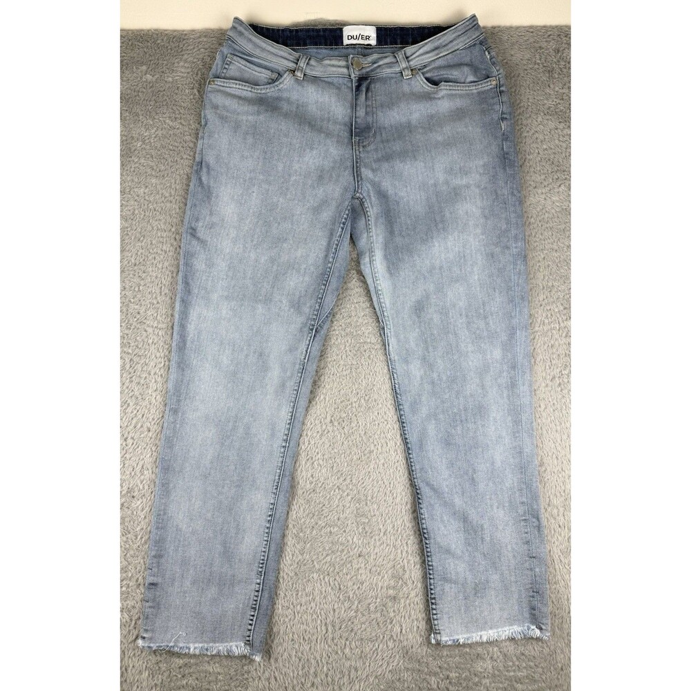 DU/ER Performance Denim Girlfriend Jeans Womens 31x28 Light Wash Stretch Raw Hem